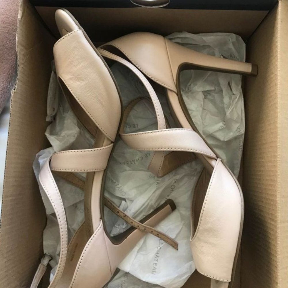 strappy nude heels